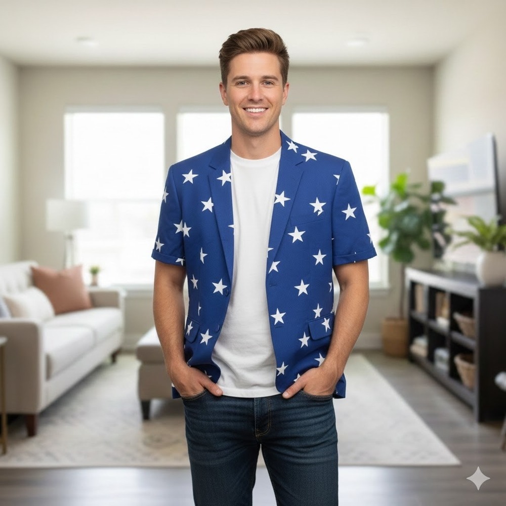 OPPOSUITS Mens Star Spangled Blazer Short Sleeve Patriotic 46 Costume Large